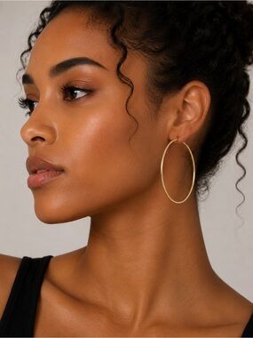 18K Gold Filled Classic Large Hoop Earrings Statement Lightweight. 3 inches